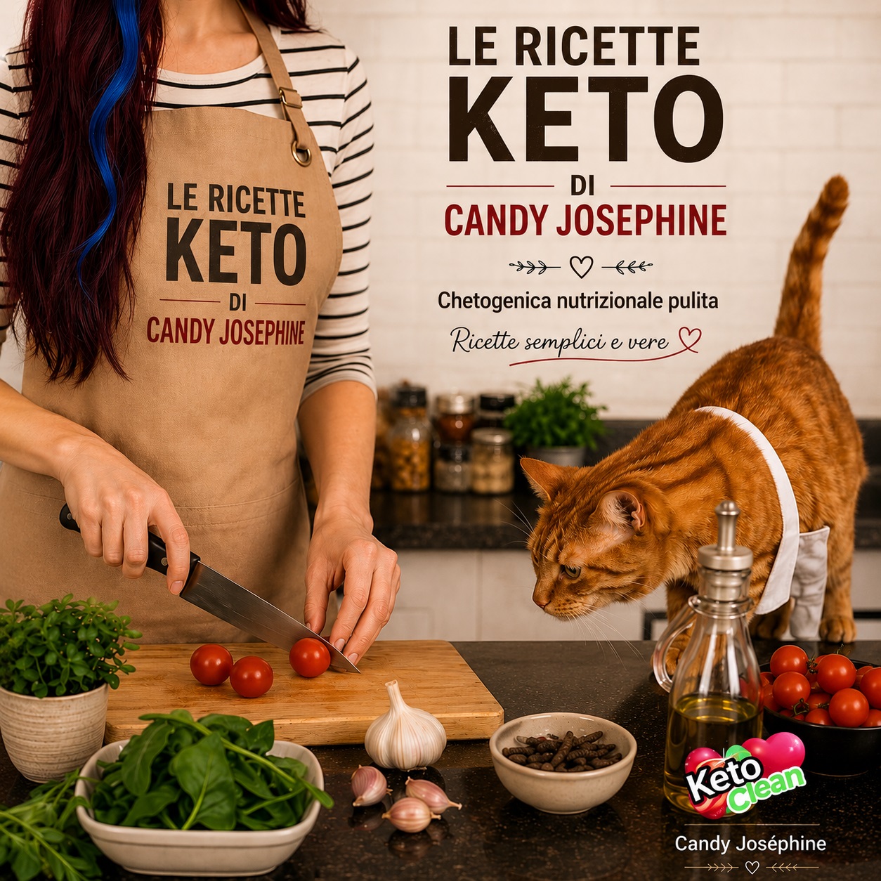 Candy Josephine cucina ricette chetogeniche pulite con il gatto Ginger in cucina – keto senza zucchero e farine